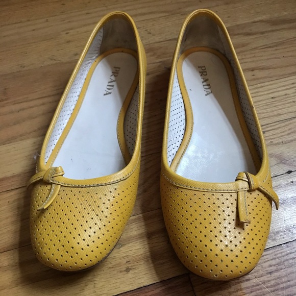 Yellow Perforated Leather Prada Flats size 7 - Picture 1 of 7
